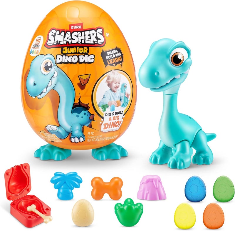 Smashers Junior Dino Dig Large Egg (Raptor) 12+ Surprises Compounds Mold Dinosaur Preschool Toys for Kids Build Construct Sensory Play 18 months to 3 years - Image 1